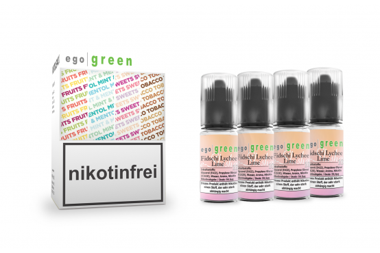 Vorteilspack e Shisha Liquid Nikotinsalz 4x10ml egogreen Fidschi Lychee Lime im online Shop kaufen