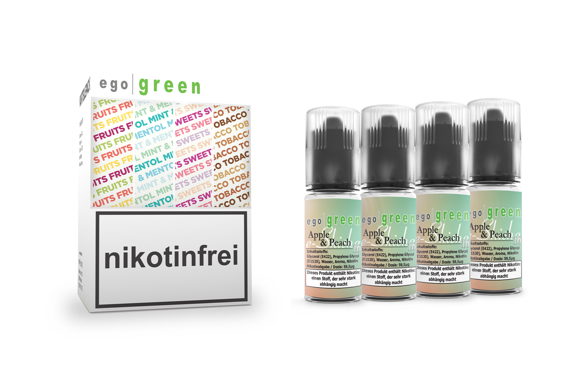 egogreen Vorteilspack Apple & Peach Nikotinsalz e-Shisha Liquid 4x10ml kaufen