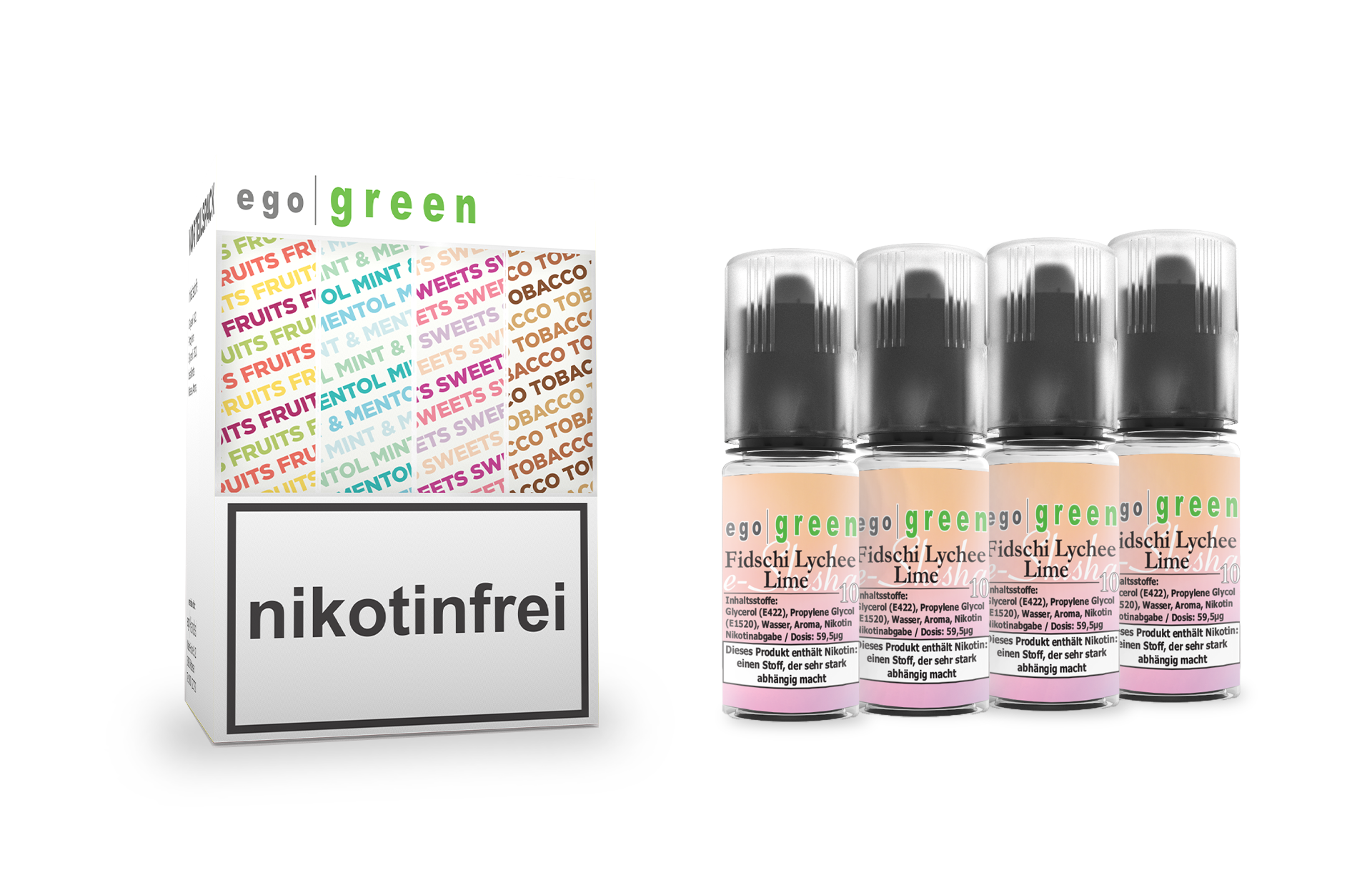 egogreen Vorteilspack Fidschi Lychee Lime Nikotinsalz e-Shisha Liquid 4x10ml kaufen