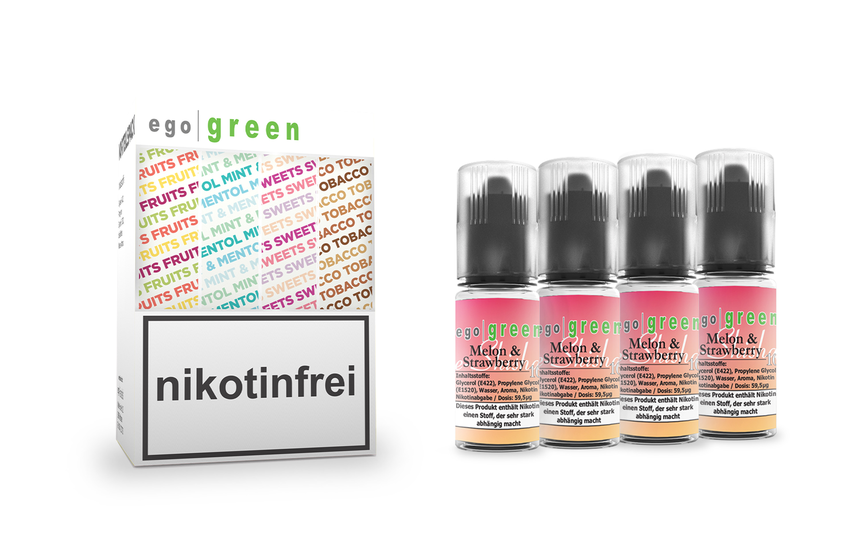 egogreen Vorteilspack Melon & Strawberry Nikotinsalz e-Shisha Liquid 4x10ml kaufen