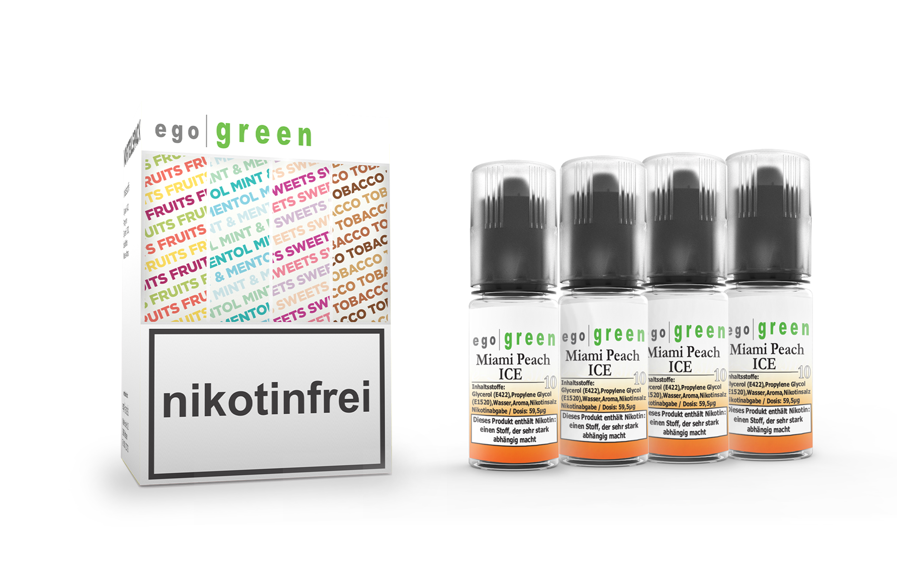 egogreen Vorteilspack Miami Peach ICE Nikotinsalz e-Shisha Liquid 4x10ml kaufen