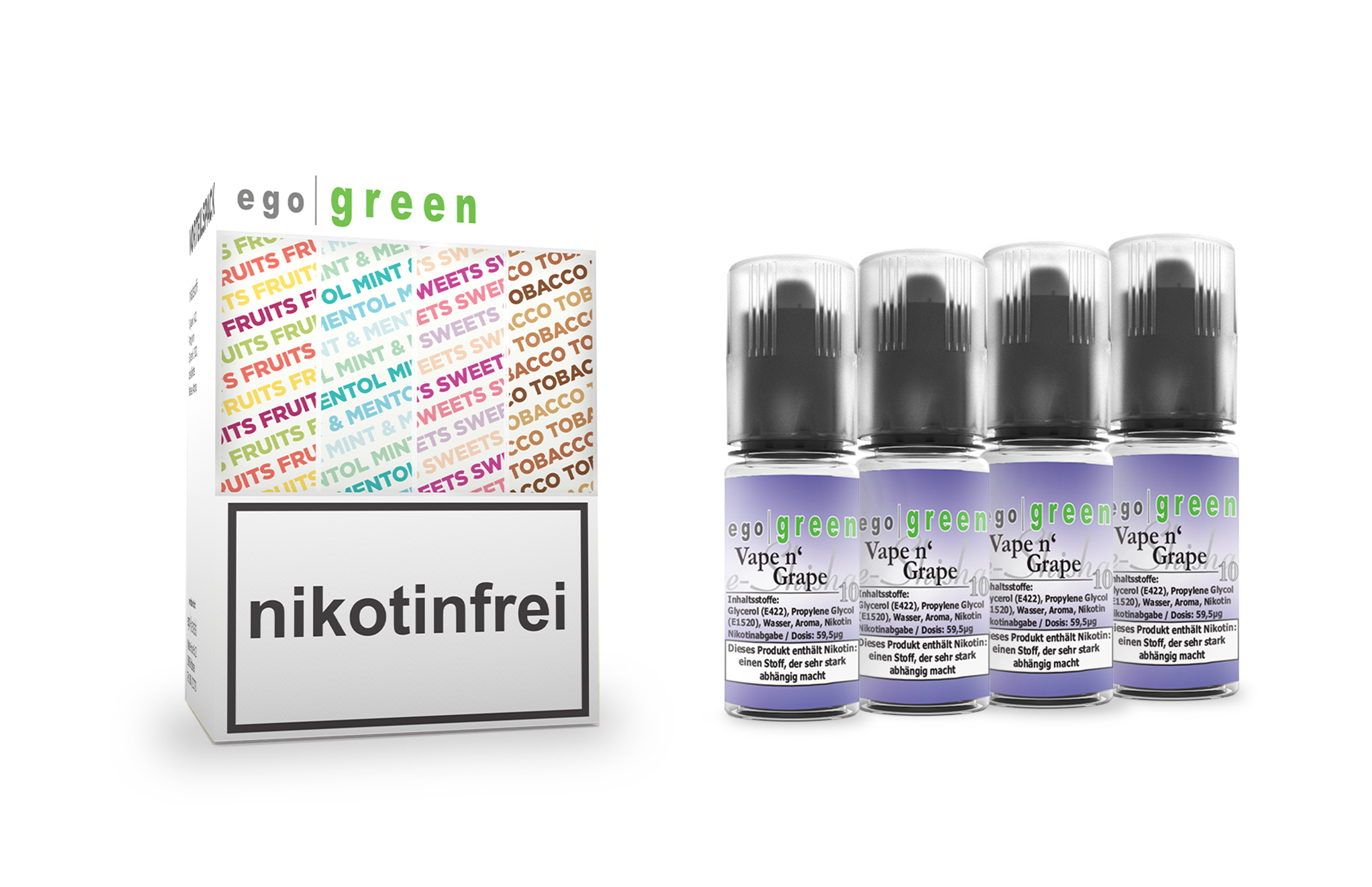 egogreen Vorteilspack Vape n' Grape Nikotinsalz e-Shisha Liquid 4x10ml kaufen